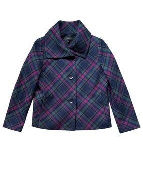 Talbots Women's Navy Plaid Wool Jacket Size 12 Petite